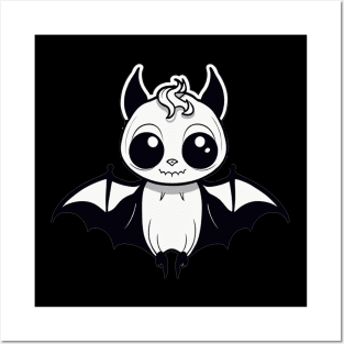 Baby bat cute halloween black and white design Posters and Art